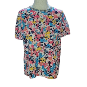 Juicy Couture Pink Blue Floral Ruffle Top Blouse Size Small Mint Condition